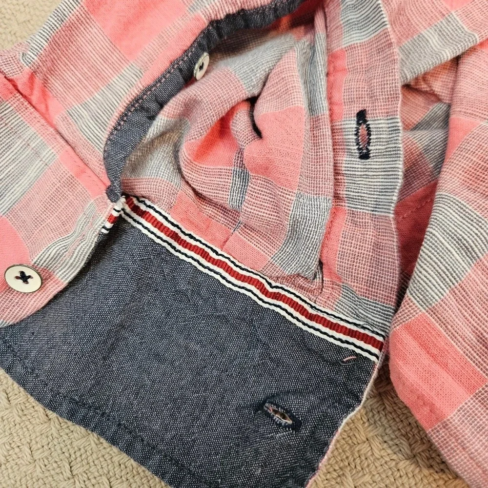 Flag & Anthem Mens XL Salmon Pink Grey Buffalo Plaid Button Down Flannel Shirt
